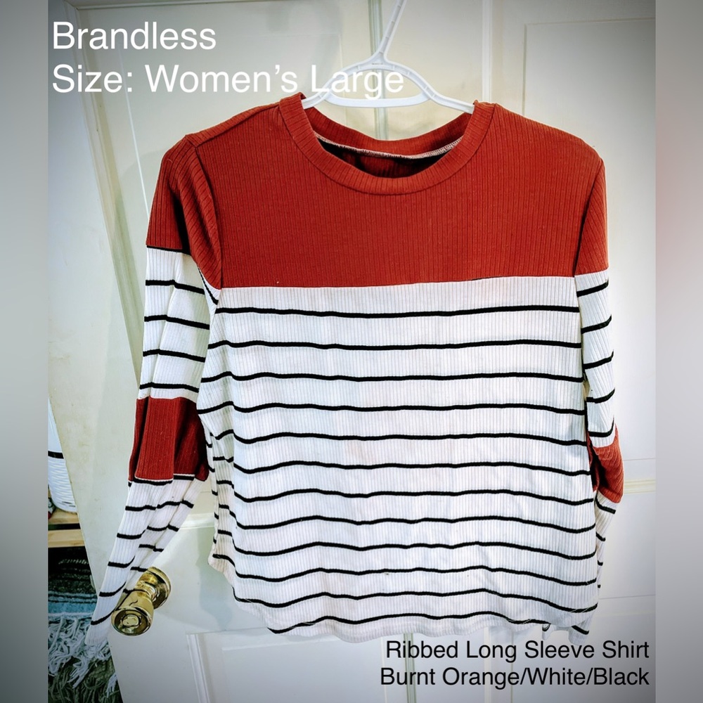 Orange and Striped Ribbed Long Sleeve Shirt